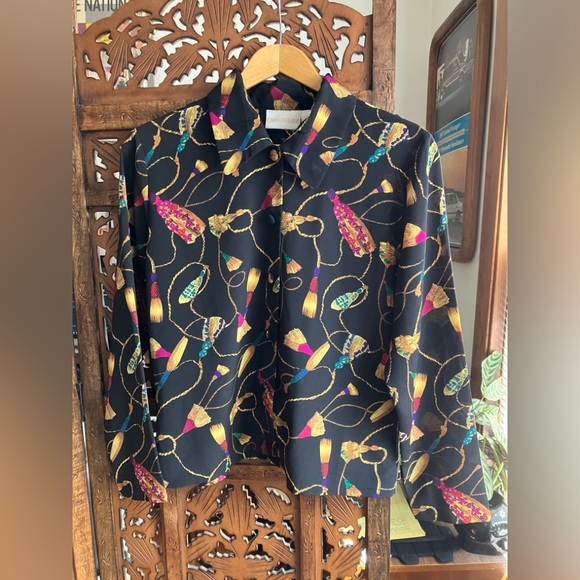 Christie & Jill vintage print, button down, long sleeve - Picture 1 of 6